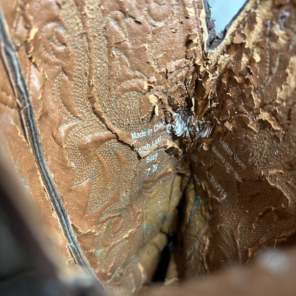 Justin Brown Leather Western Cowboy Boots Embroidered – Size 7B - Picture 10 of 11